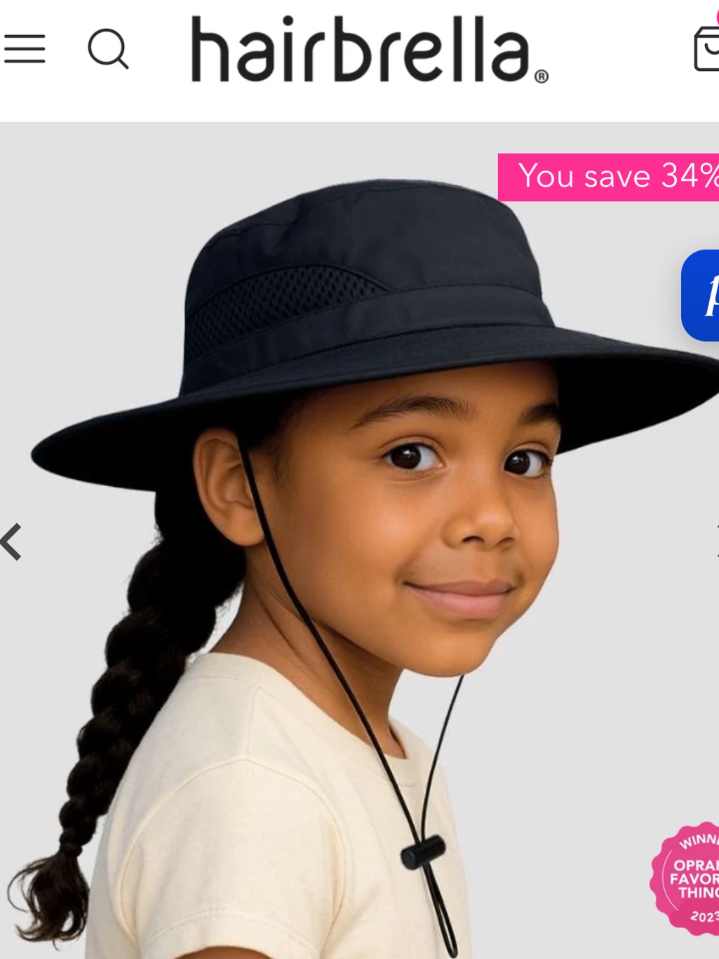 Hairbrella Kids Black Waterproof Sun Hat - Satin-Lined, Adjustable — image 3 of 6